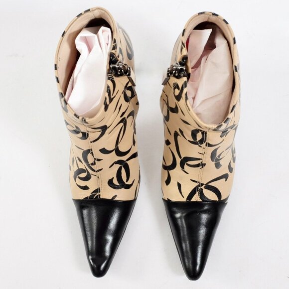 CHANEL Ankle Boots with Black and Cream Design - Picture 8 of 16